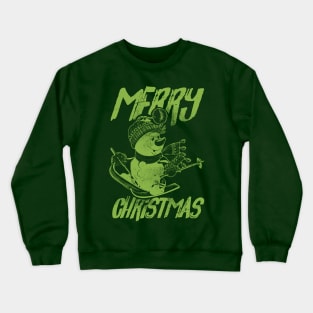 Skiing Snowman - Merry Christmas - Green Crewneck Sweatshirt